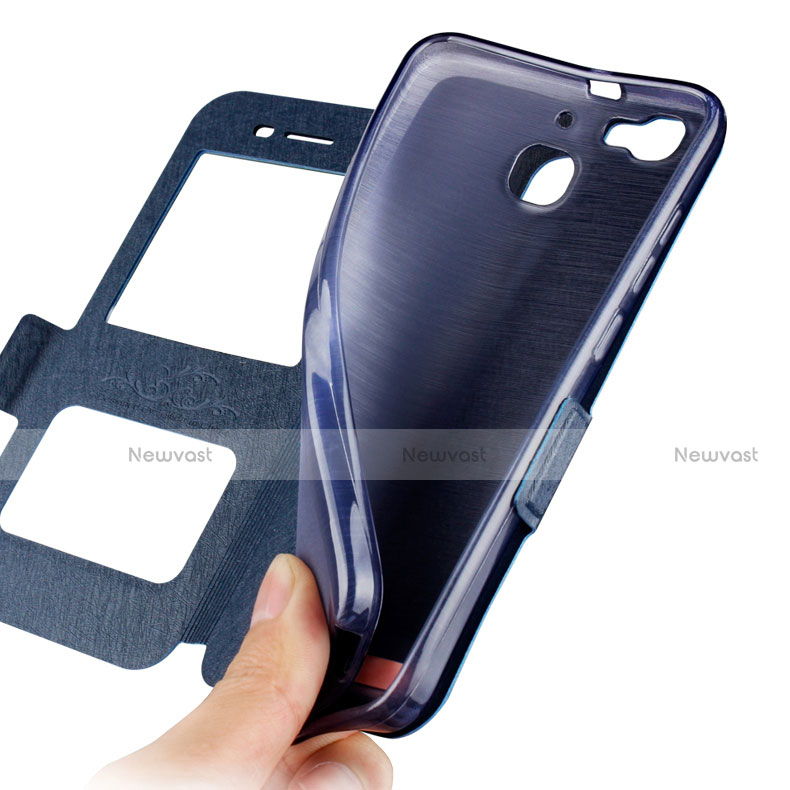 Leather Case Stands Flip Cover for Huawei G8 Mini Blue