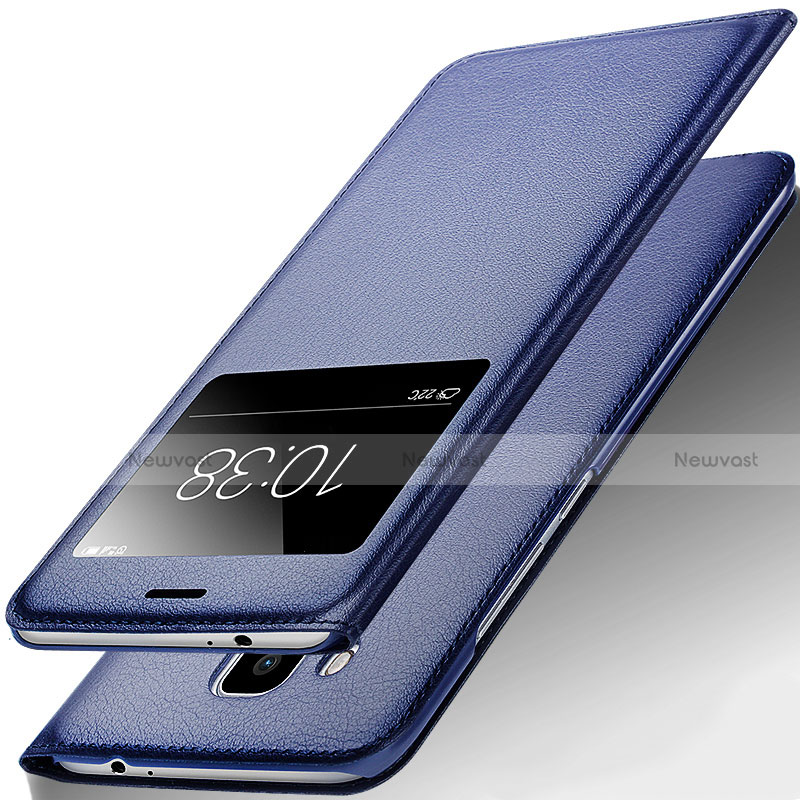 Leather Case Stands Flip Cover for Huawei G9 Plus Blue