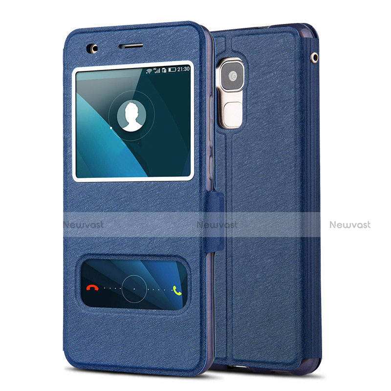 Leather Case Stands Flip Cover for Huawei GR5 Mini Blue