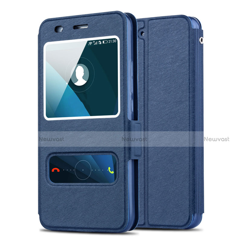 Leather Case Stands Flip Cover for Huawei Honor 4A Blue