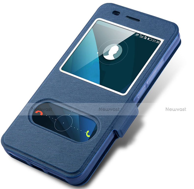 Leather Case Stands Flip Cover for Huawei Honor 4A Blue