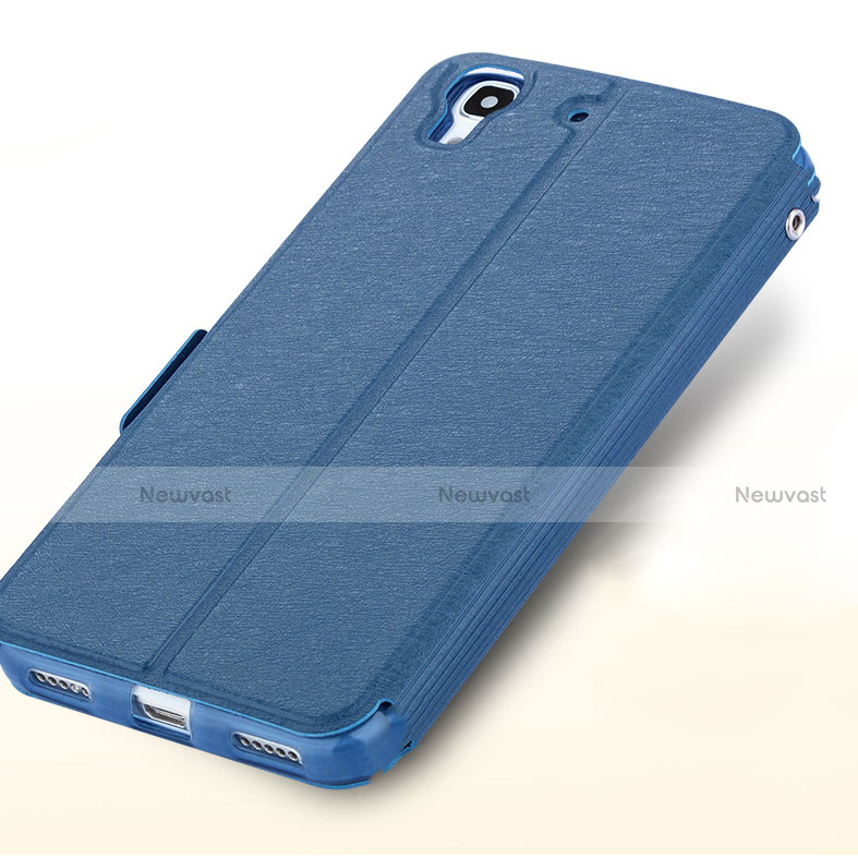 Leather Case Stands Flip Cover for Huawei Honor 4A Blue