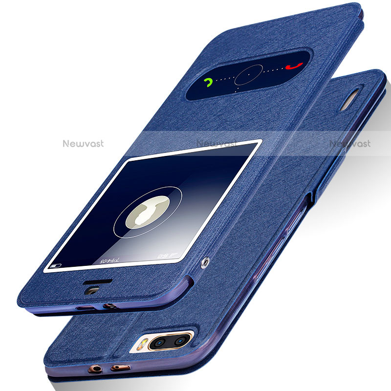 Leather Case Stands Flip Cover for Huawei Honor 6 Plus Blue