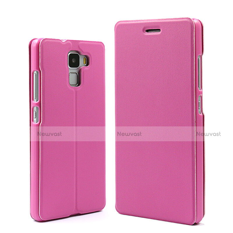 Leather Case Stands Flip Cover for Huawei Honor 7 Dual SIM Pink