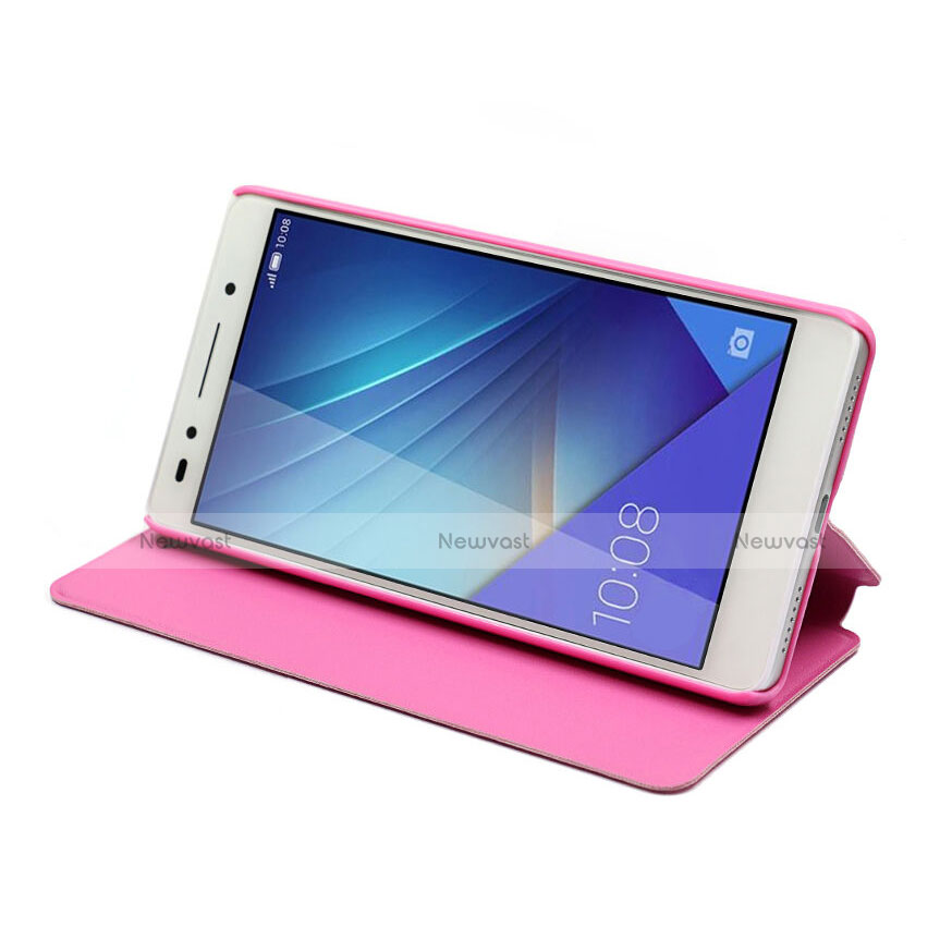 Leather Case Stands Flip Cover for Huawei Honor 7 Dual SIM Pink