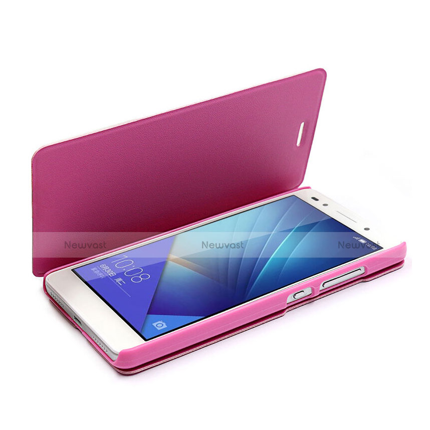 Leather Case Stands Flip Cover for Huawei Honor 7 Pink