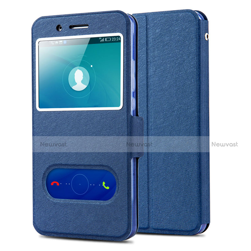 Leather Case Stands Flip Cover for Huawei Honor 7i shot X Blue