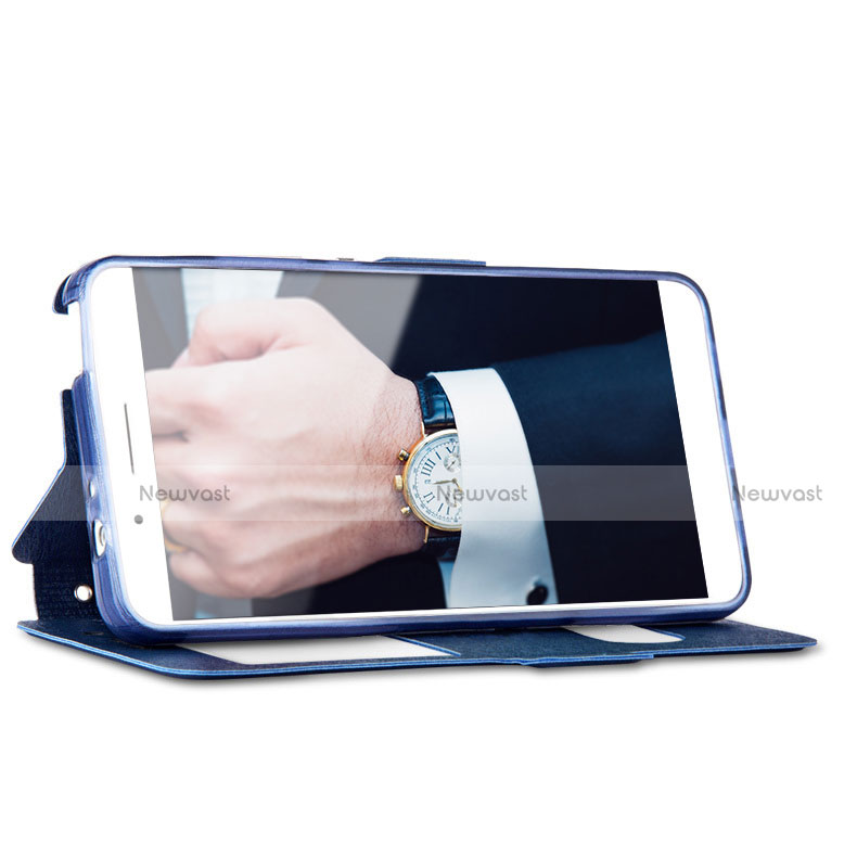 Leather Case Stands Flip Cover for Huawei Honor 7i shot X Blue