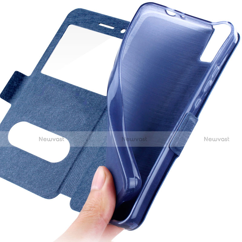 Leather Case Stands Flip Cover for Huawei Honor 7i shot X Blue