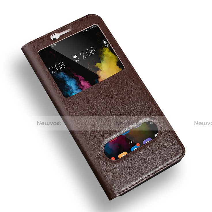 Leather Case Stands Flip Cover for Huawei Honor 7X Brown