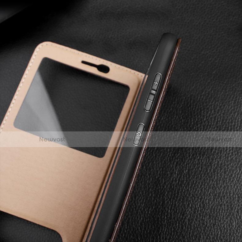 Leather Case Stands Flip Cover for Huawei Honor 7X Brown