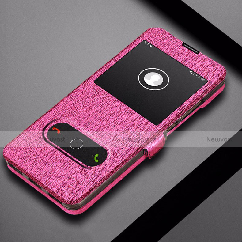 Leather Case Stands Flip Cover for Huawei Honor 8A Hot Pink