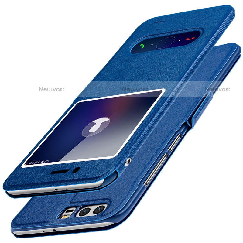 Leather Case Stands Flip Cover for Huawei Honor 9 Blue