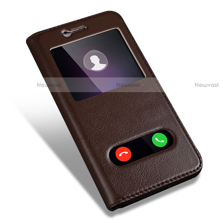 Leather Case Stands Flip Cover for Huawei Honor 9 Brown