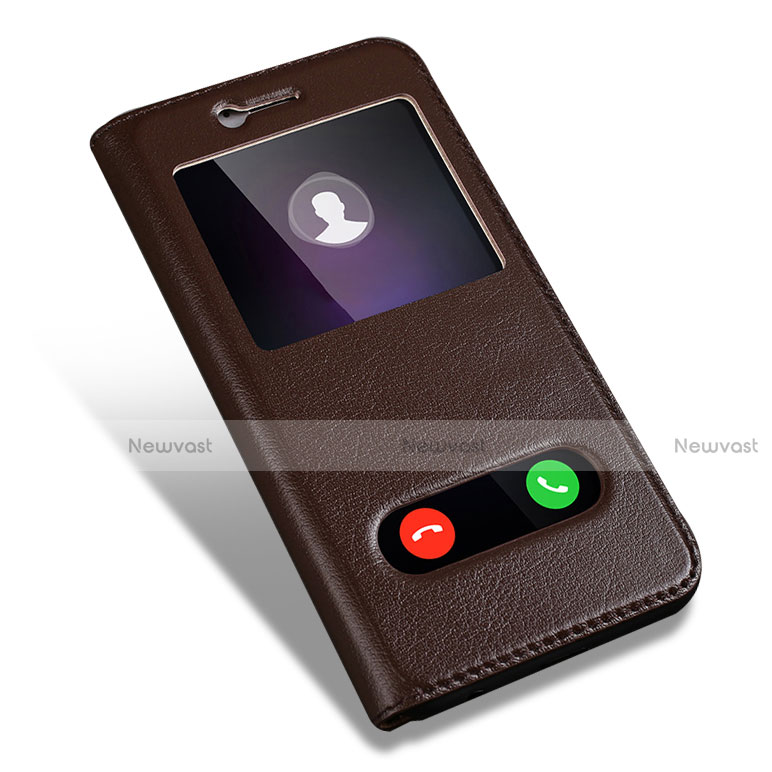 Leather Case Stands Flip Cover for Huawei Honor 9 Premium Brown