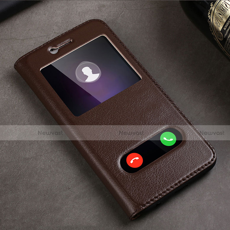 Leather Case Stands Flip Cover for Huawei Honor 9 Premium Brown