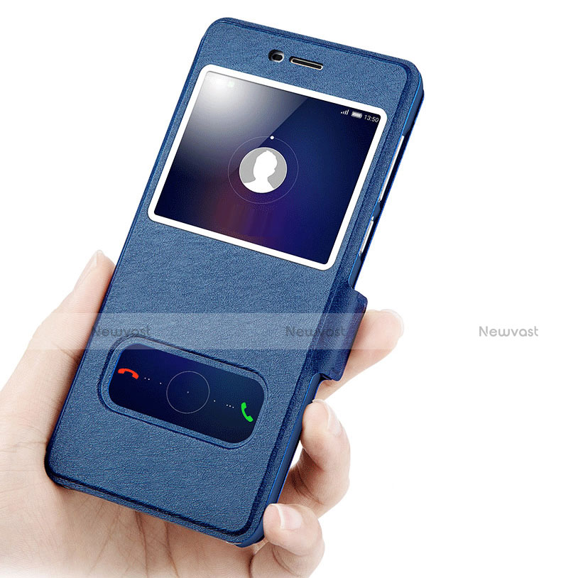 Leather Case Stands Flip Cover for Huawei Honor Play 6 Blue