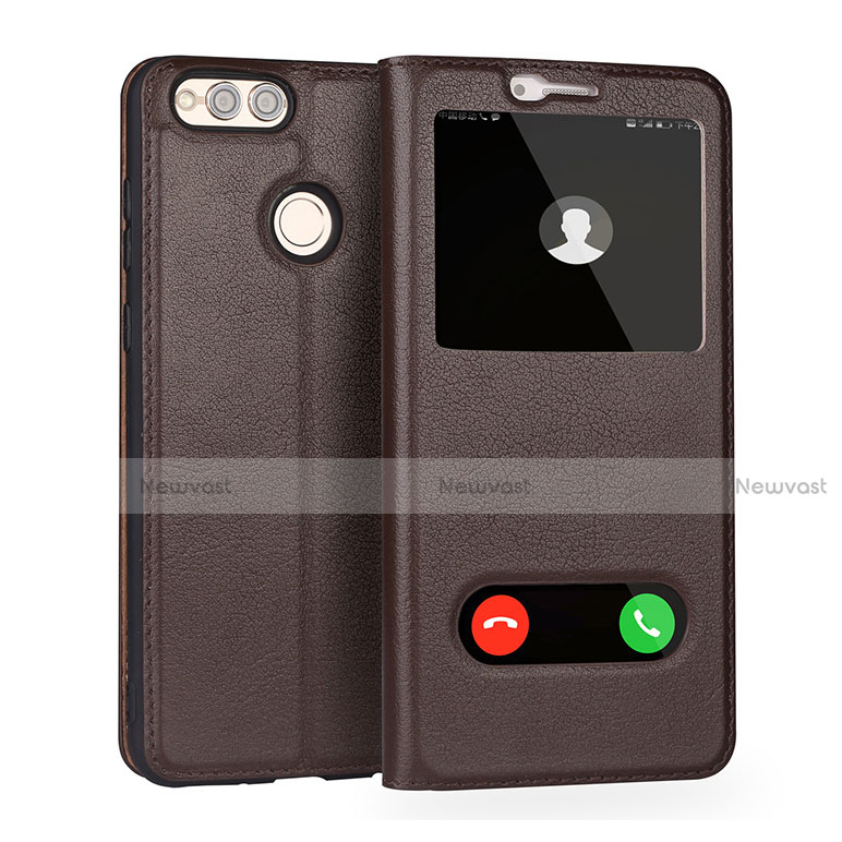 Leather Case Stands Flip Cover for Huawei Honor Play 7X Brown