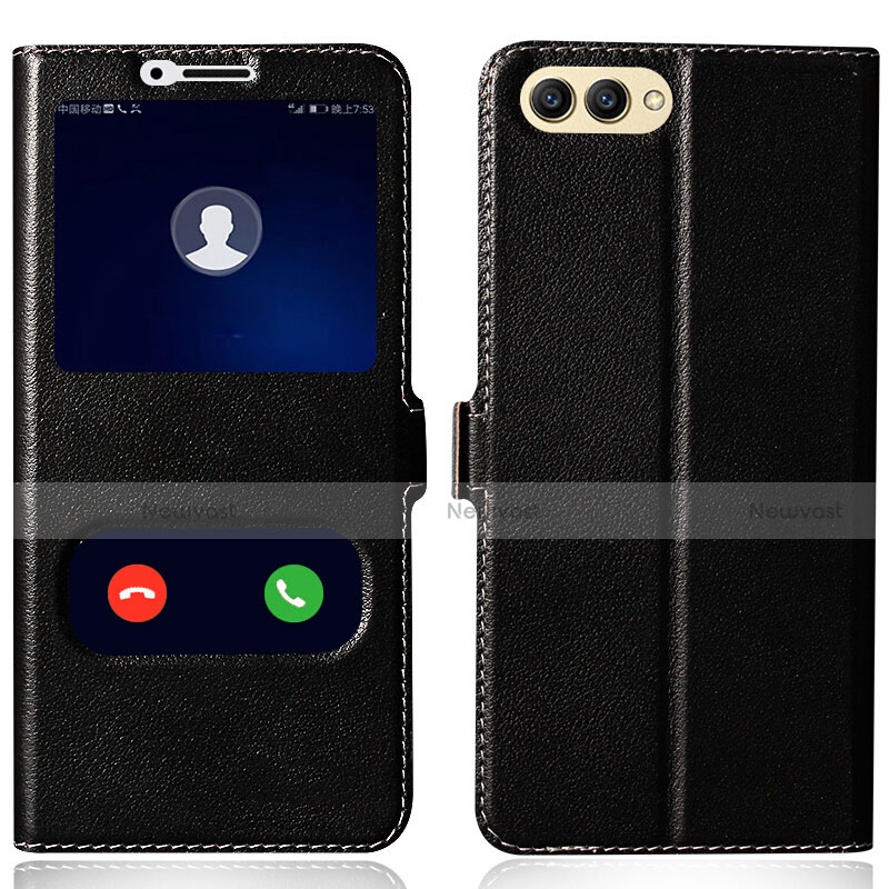 Leather Case Stands Flip Cover for Huawei Honor V10 Black