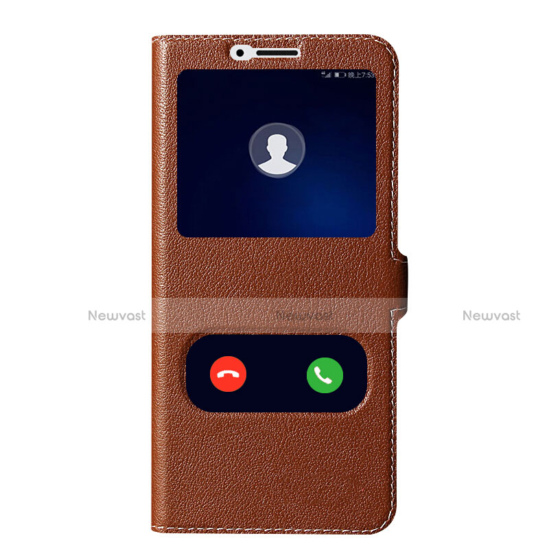 Leather Case Stands Flip Cover for Huawei Honor V10 Brown