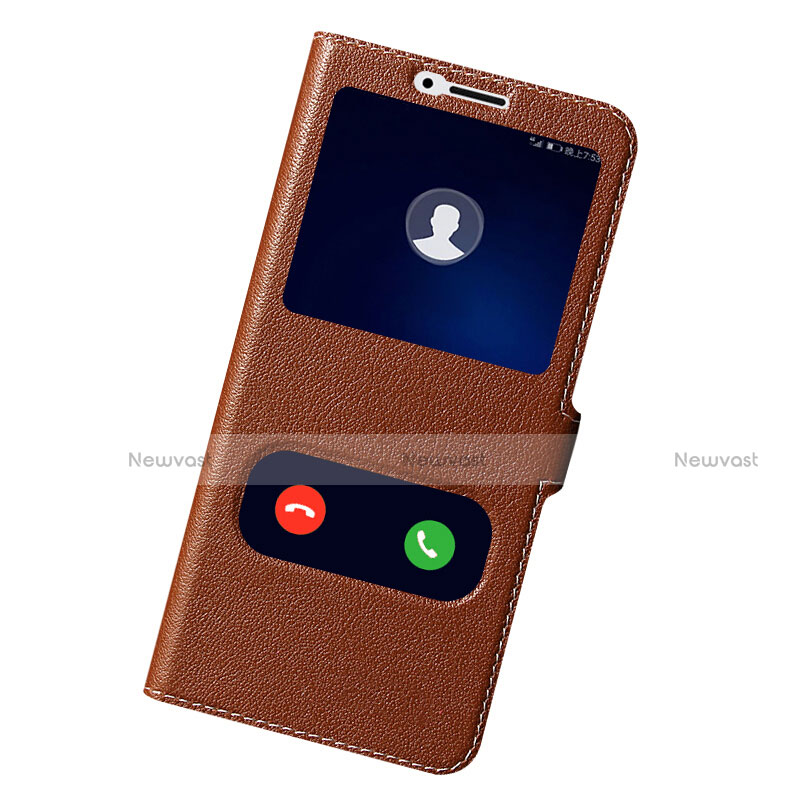 Leather Case Stands Flip Cover for Huawei Honor V10 Brown