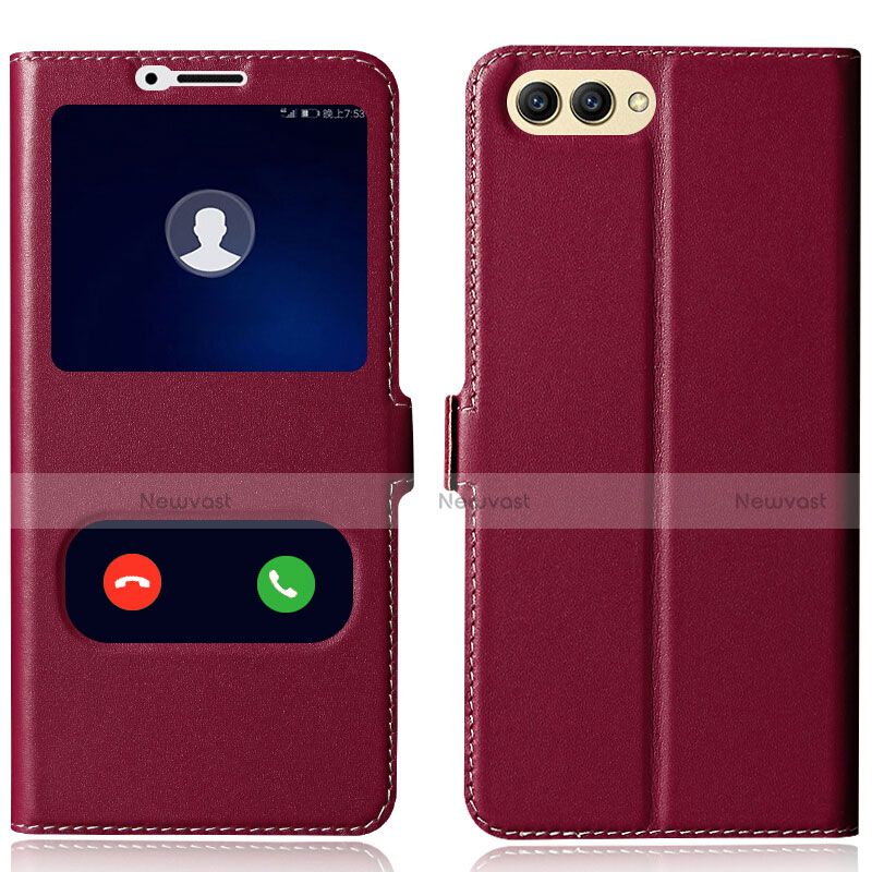 Leather Case Stands Flip Cover for Huawei Honor V10 Red