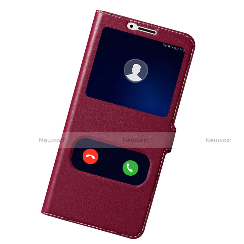 Leather Case Stands Flip Cover for Huawei Honor V10 Red