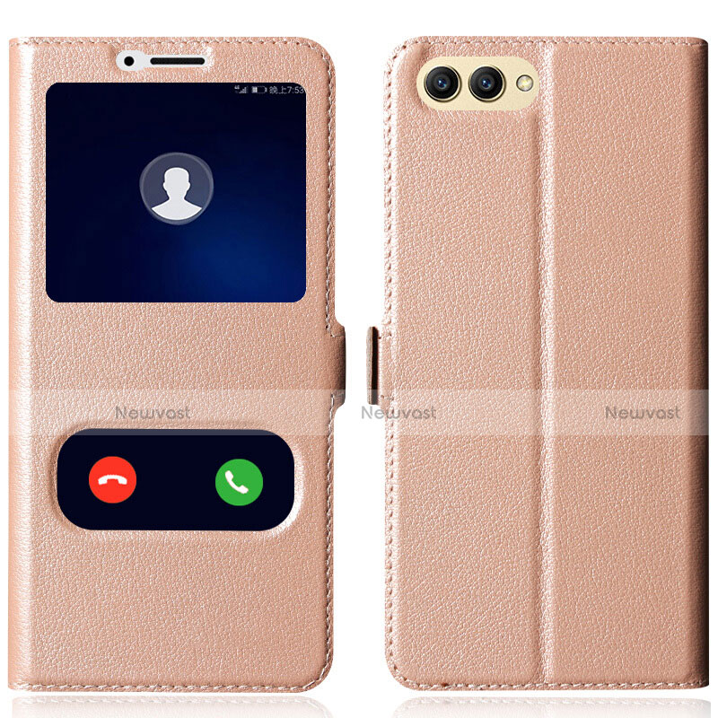 Leather Case Stands Flip Cover for Huawei Honor V10 Rose Gold