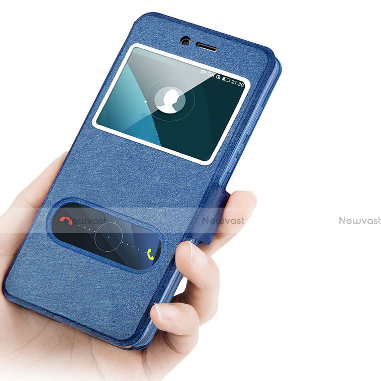 Leather Case Stands Flip Cover for Huawei Honor V8 Blue