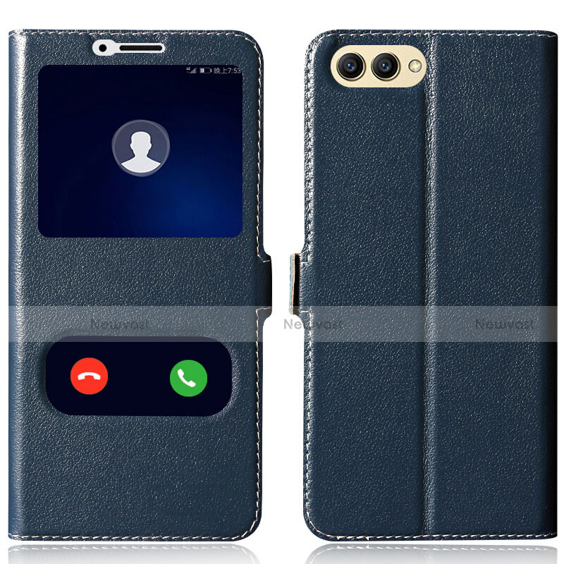 Leather Case Stands Flip Cover for Huawei Honor View 10 Blue