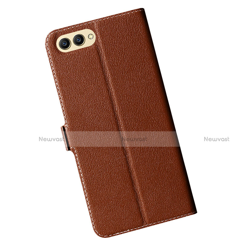 Leather Case Stands Flip Cover for Huawei Honor View 10 Brown