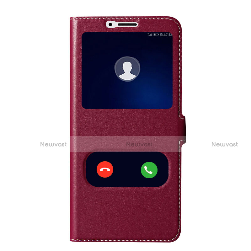 Leather Case Stands Flip Cover for Huawei Honor View 10 Red