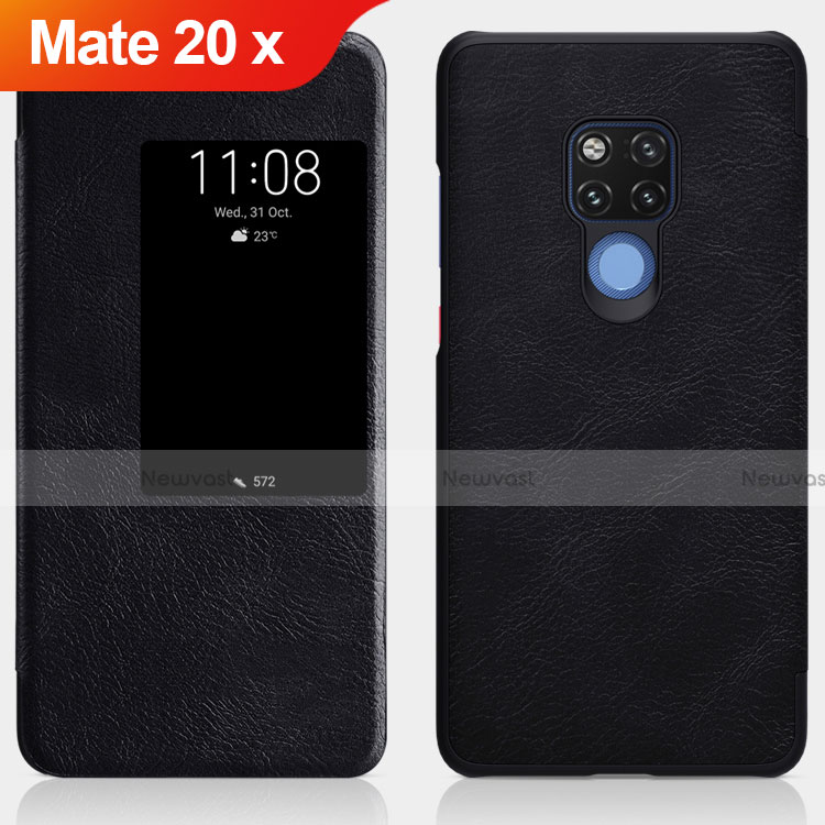 Leather Case Stands Flip Cover for Huawei Mate 20 X Black