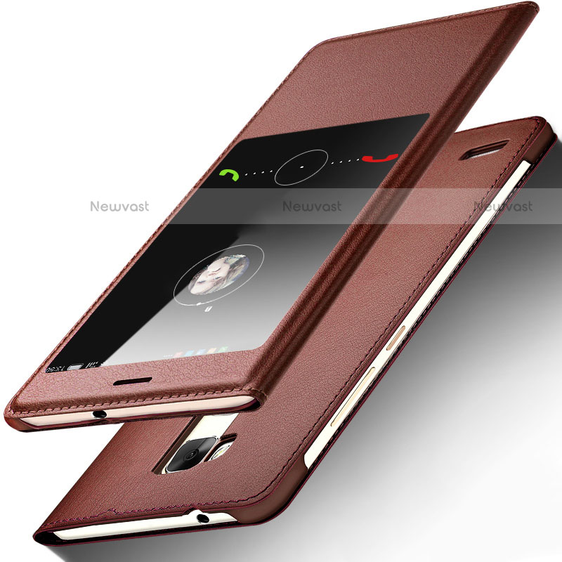 Leather Case Stands Flip Cover for Huawei Mate 7 Brown