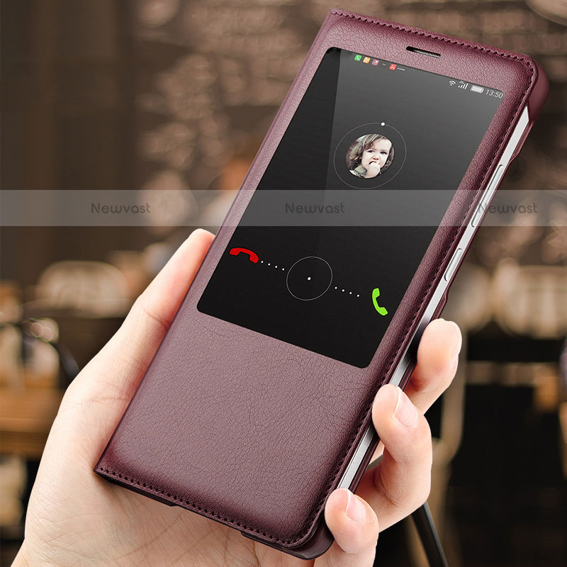 Leather Case Stands Flip Cover for Huawei Mate 7 Brown