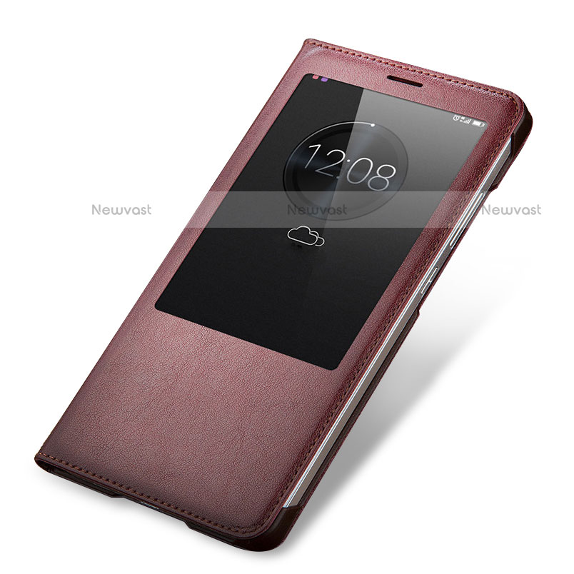 Leather Case Stands Flip Cover for Huawei Mate 7 Brown