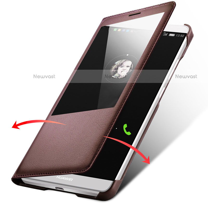 Leather Case Stands Flip Cover for Huawei Mate 7 Brown