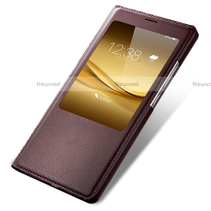 Leather Case Stands Flip Cover for Huawei Mate 8 Brown