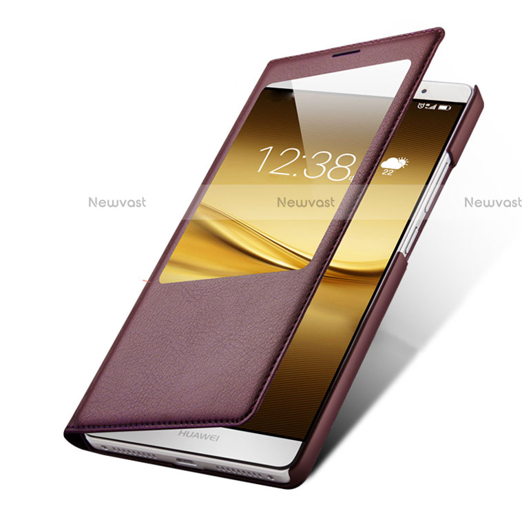 Leather Case Stands Flip Cover for Huawei Mate 8 Brown