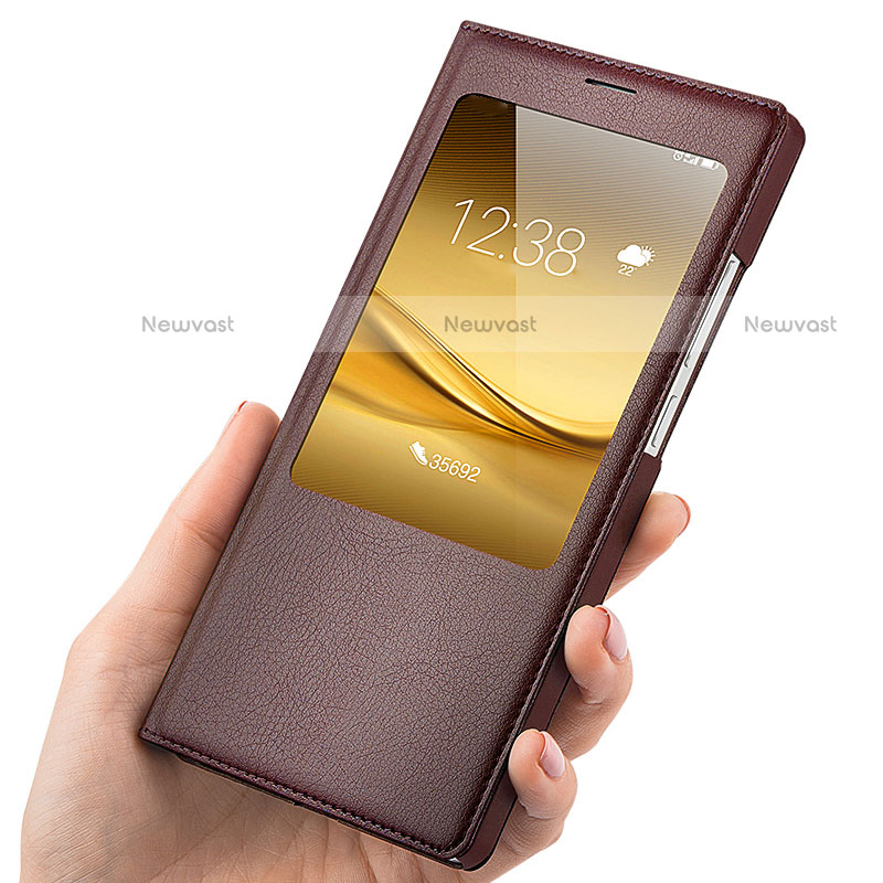 Leather Case Stands Flip Cover for Huawei Mate 8 Brown