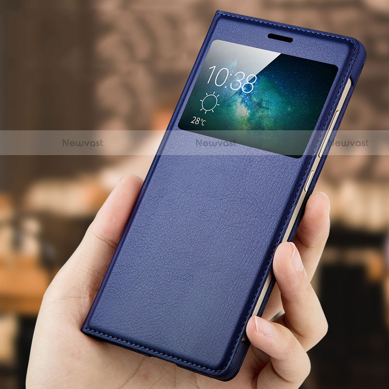 Leather Case Stands Flip Cover for Huawei Mate S Blue