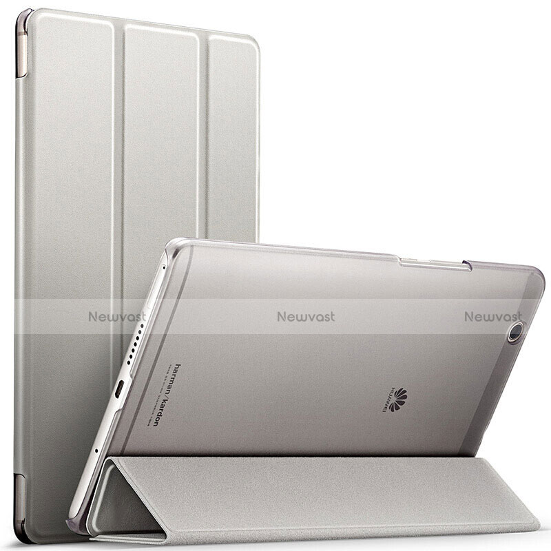 Leather Case Stands Flip Cover for Huawei MediaPad M3 Silver