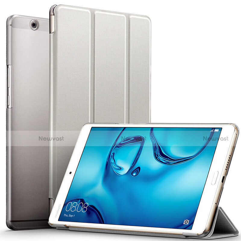 Leather Case Stands Flip Cover for Huawei MediaPad M3 Silver