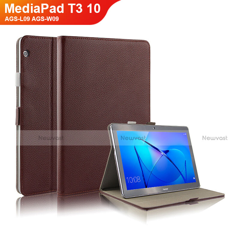 Leather Case Stands Flip Cover for Huawei MediaPad T3 10 AGS-L09 AGS-W09 Brown