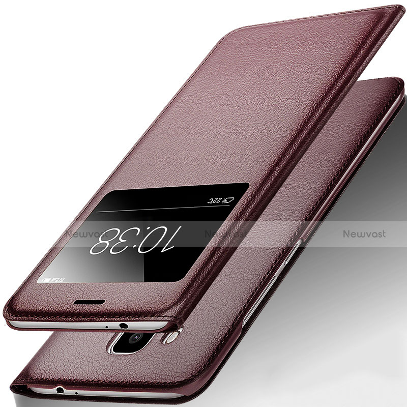 Leather Case Stands Flip Cover for Huawei Nova Plus Brown