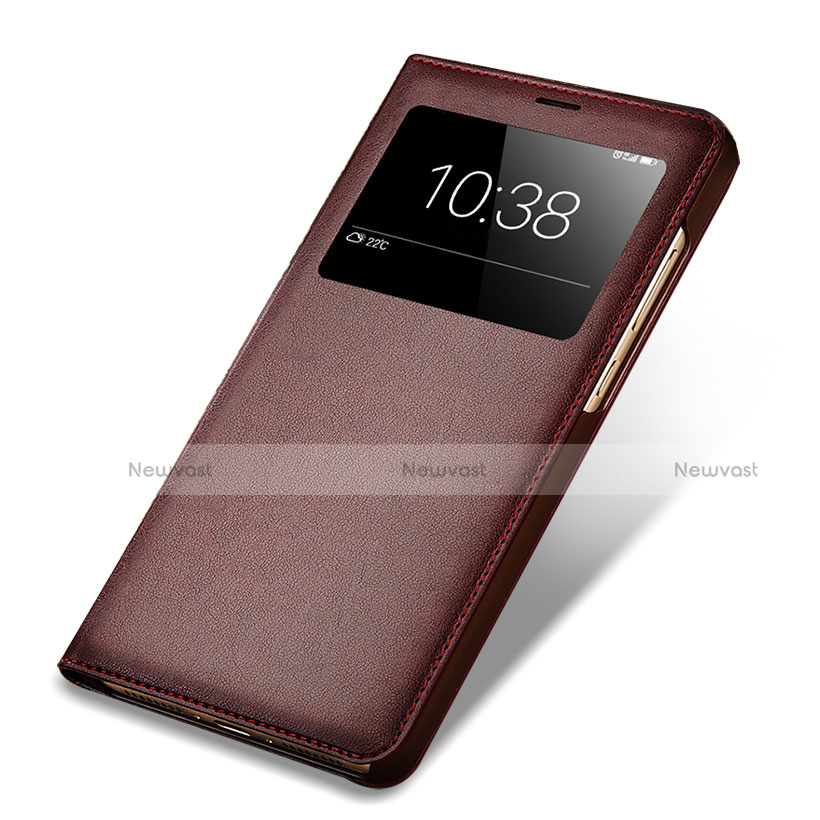 Leather Case Stands Flip Cover for Huawei Nova Plus Brown