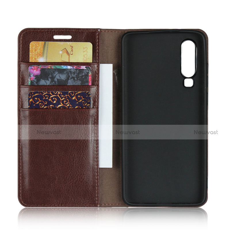 Leather Case Stands Flip Cover for Huawei P30 Brown