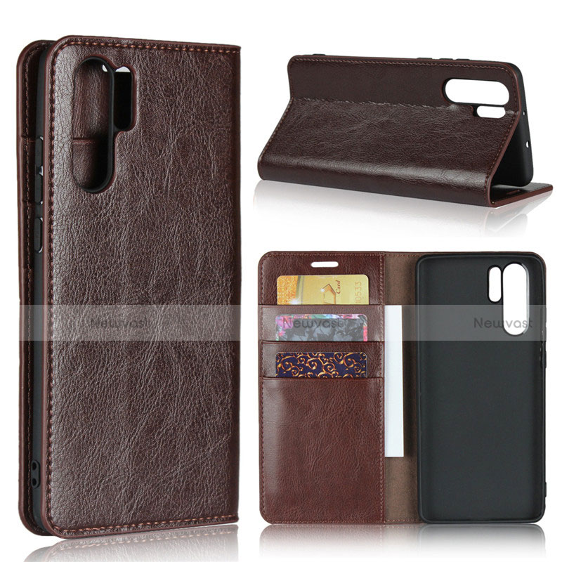 Leather Case Stands Flip Cover for Huawei P30 Pro Brown