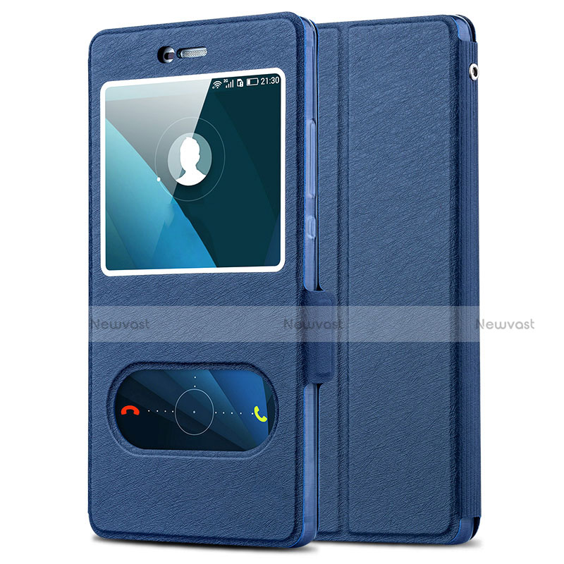 Leather Case Stands Flip Cover for Huawei P8 Blue