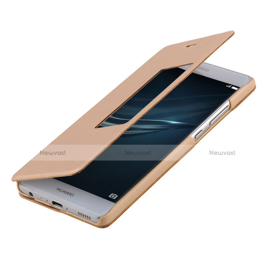 Leather Case Stands Flip Cover for Huawei P9 Plus Gold